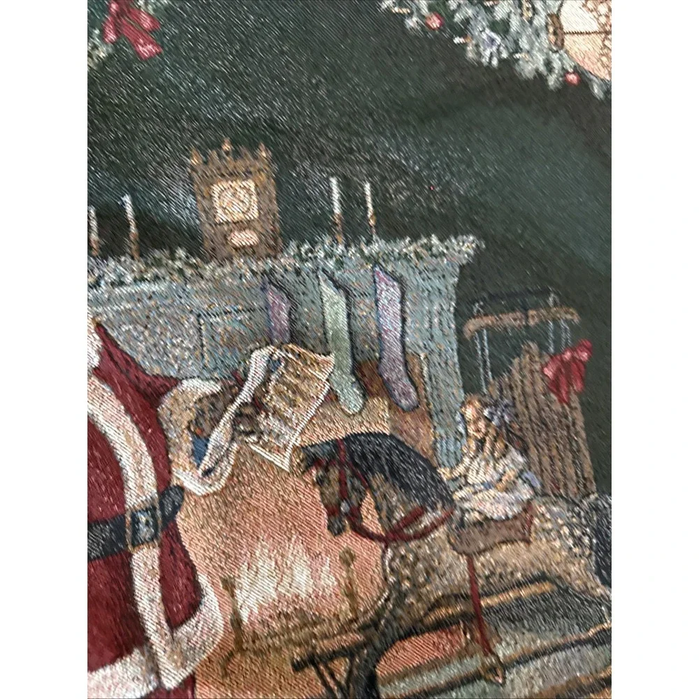 Vtg Mohawk Home Tapestry Christmas Tree Skirt Santa Fireplace Gifts Scene 51